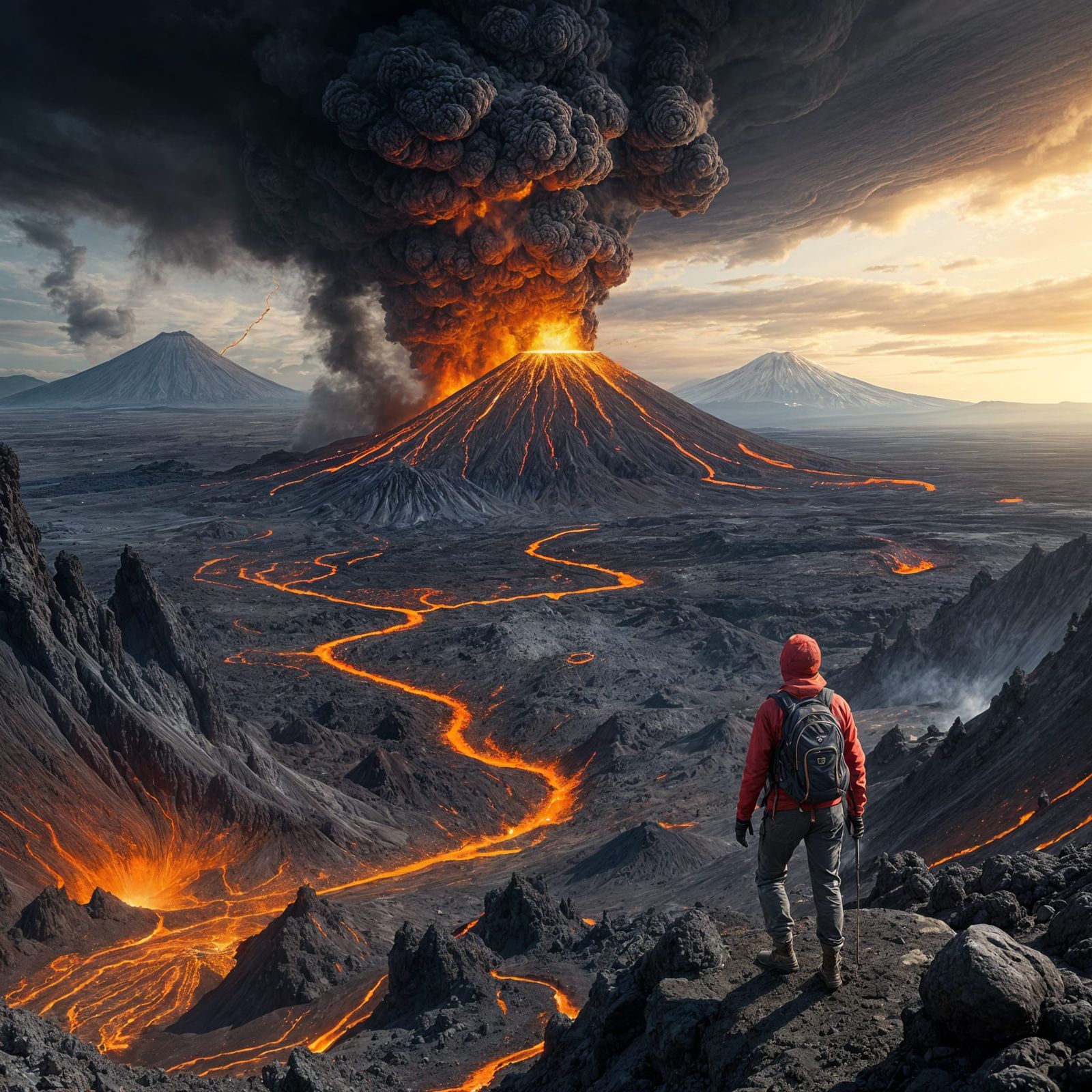 Waldo Surveys Volcanic Landscape Amidst Erupting Fury