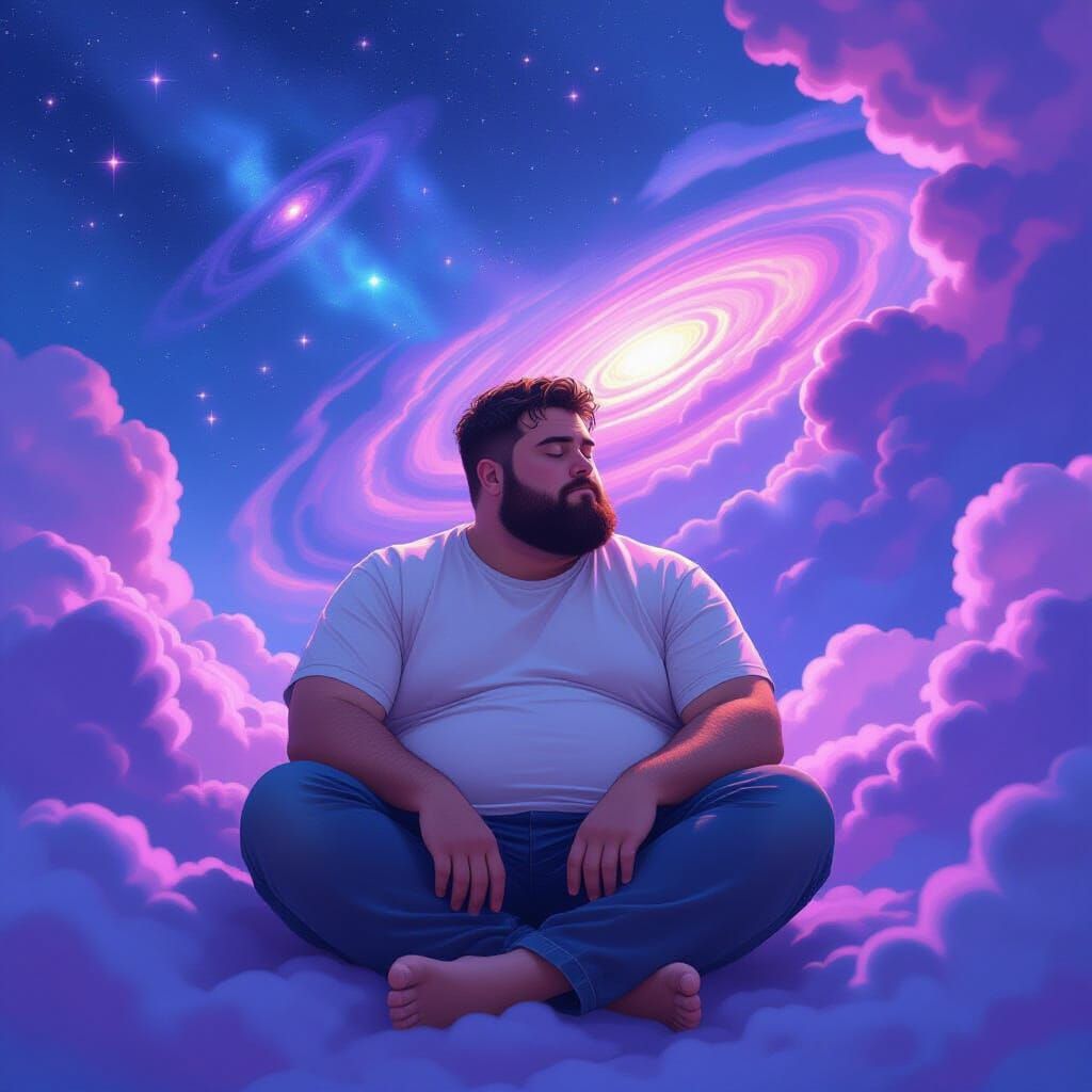 Contemplative Man in Cosmic Dreamscape
