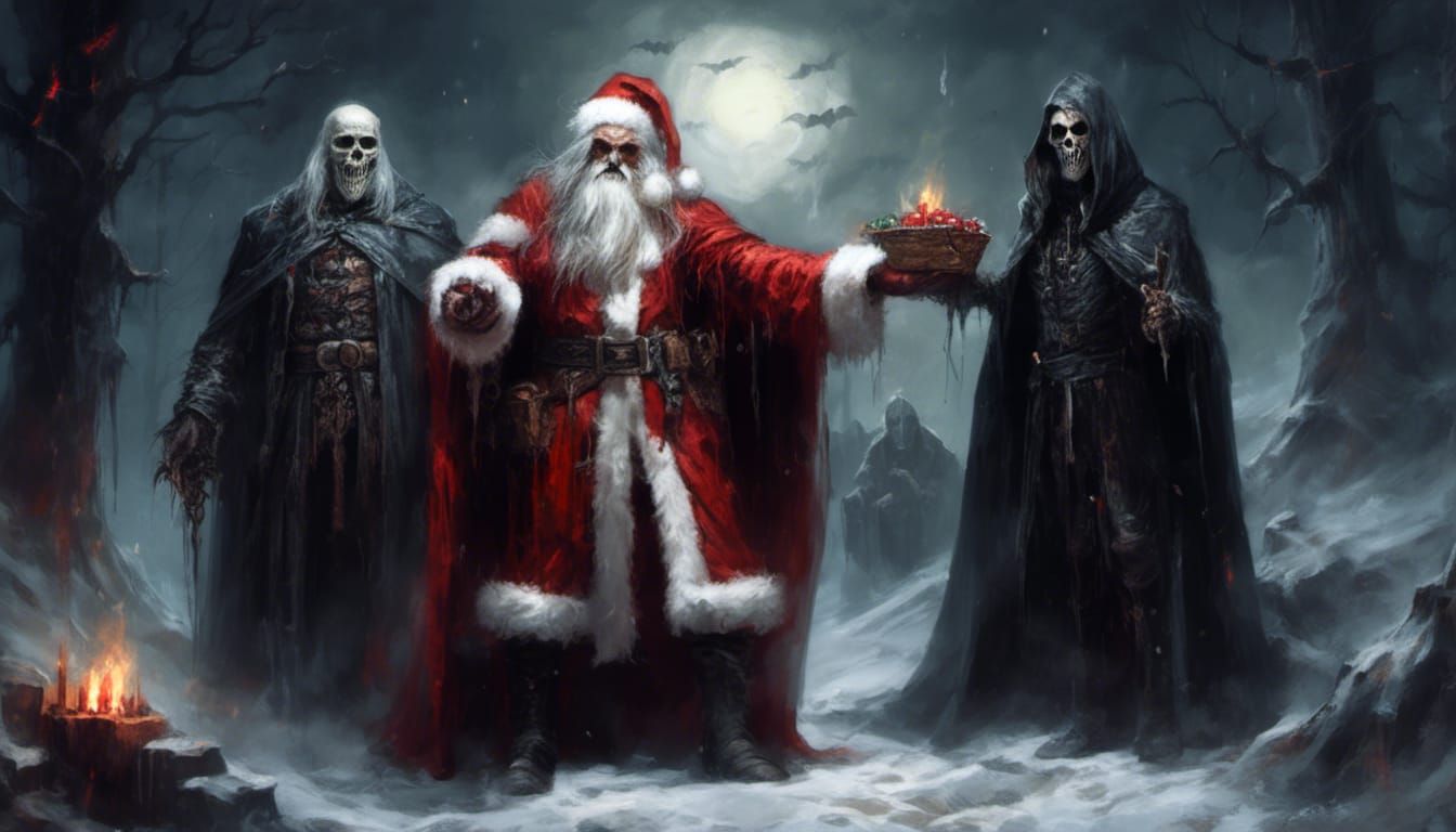 Macabre Necromancer Santa Sacrifice: Dark Fantasy Art