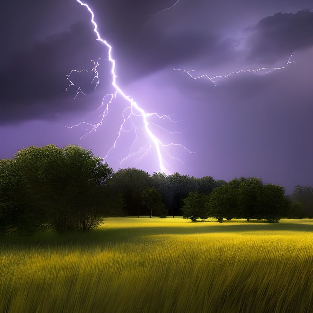 Dramatic Spring Meadow Lightning Storm: Photorealistic Illus...