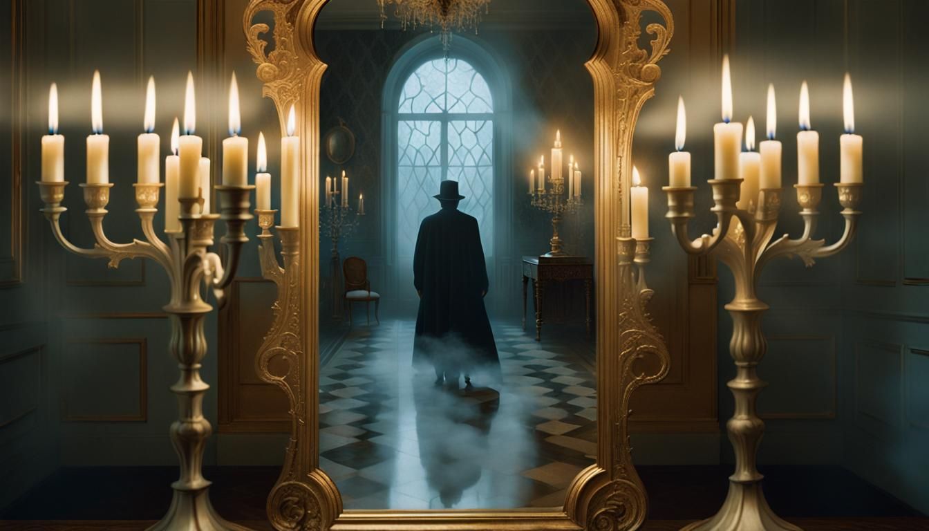 Ghostly Trumpeter's Surreal Step Through the Mirror