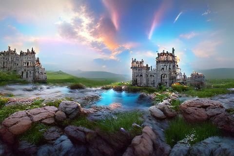 Majestic Fantasy Castle in a Vibrant Landscape