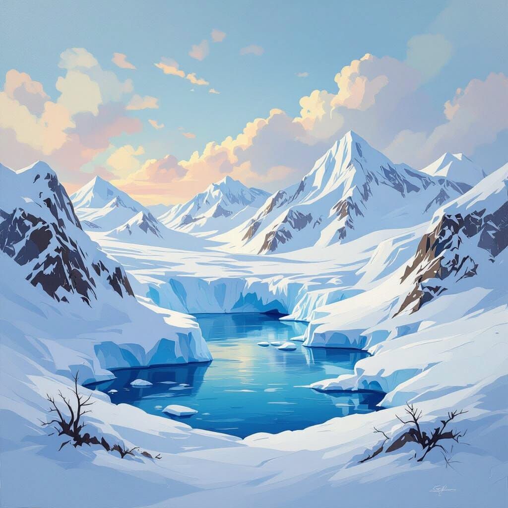 Cozy Antarctic Cove: A Bob Ross Style Landscape