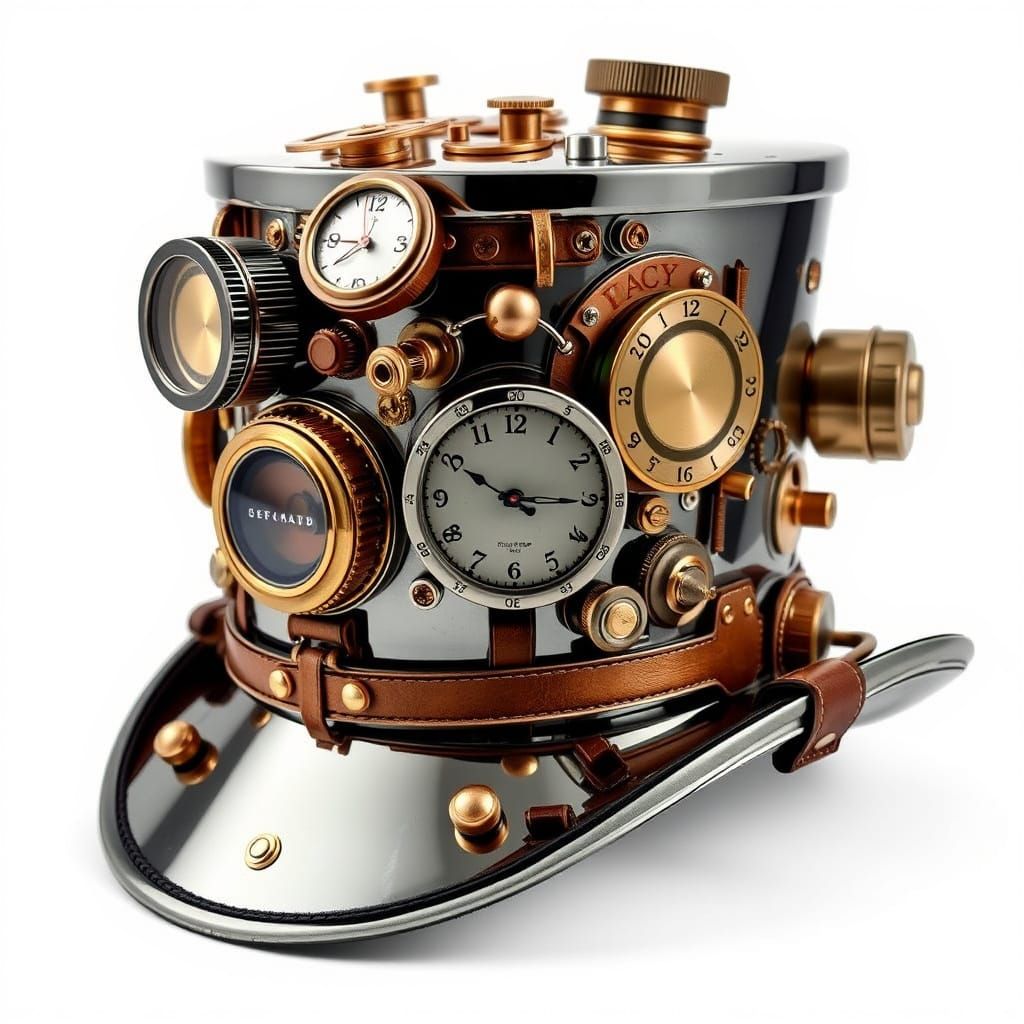 Steampunk Chrome Top Hat with Intricate Brass Details