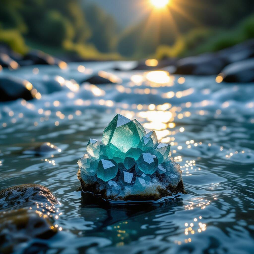 Vibrant Hemimorphite Mineral Shines by River - Cinematic Fil...