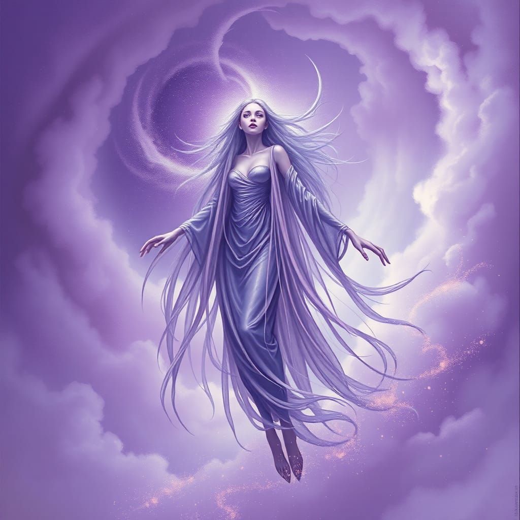Ethereal Being in Iridescent Robes, a Surreal Image