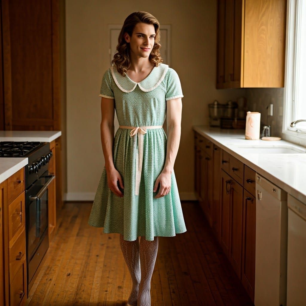 Elegant Young Man Poses in Vintage-Inspired Peter Pan Collar...