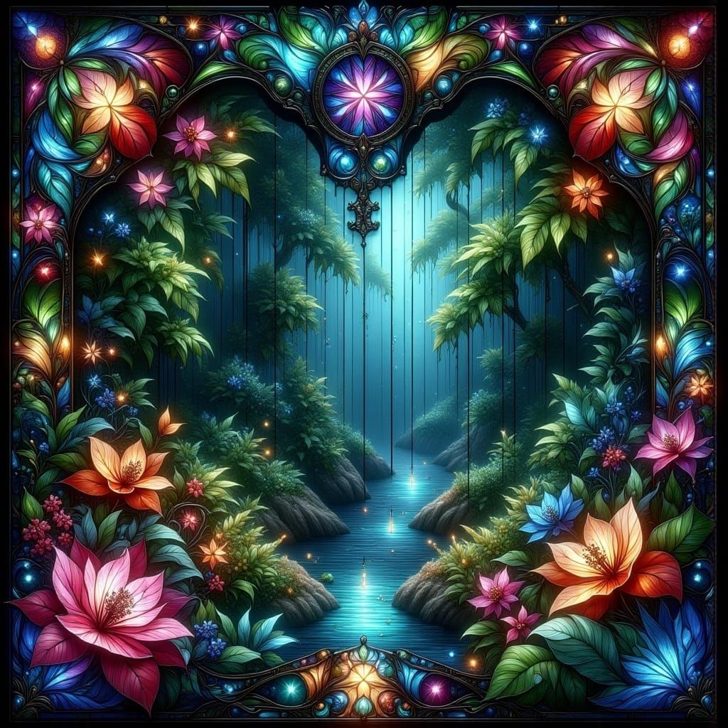 <lora:Stained Glass Magic:1.0> 

Stained glass scenery of a ...