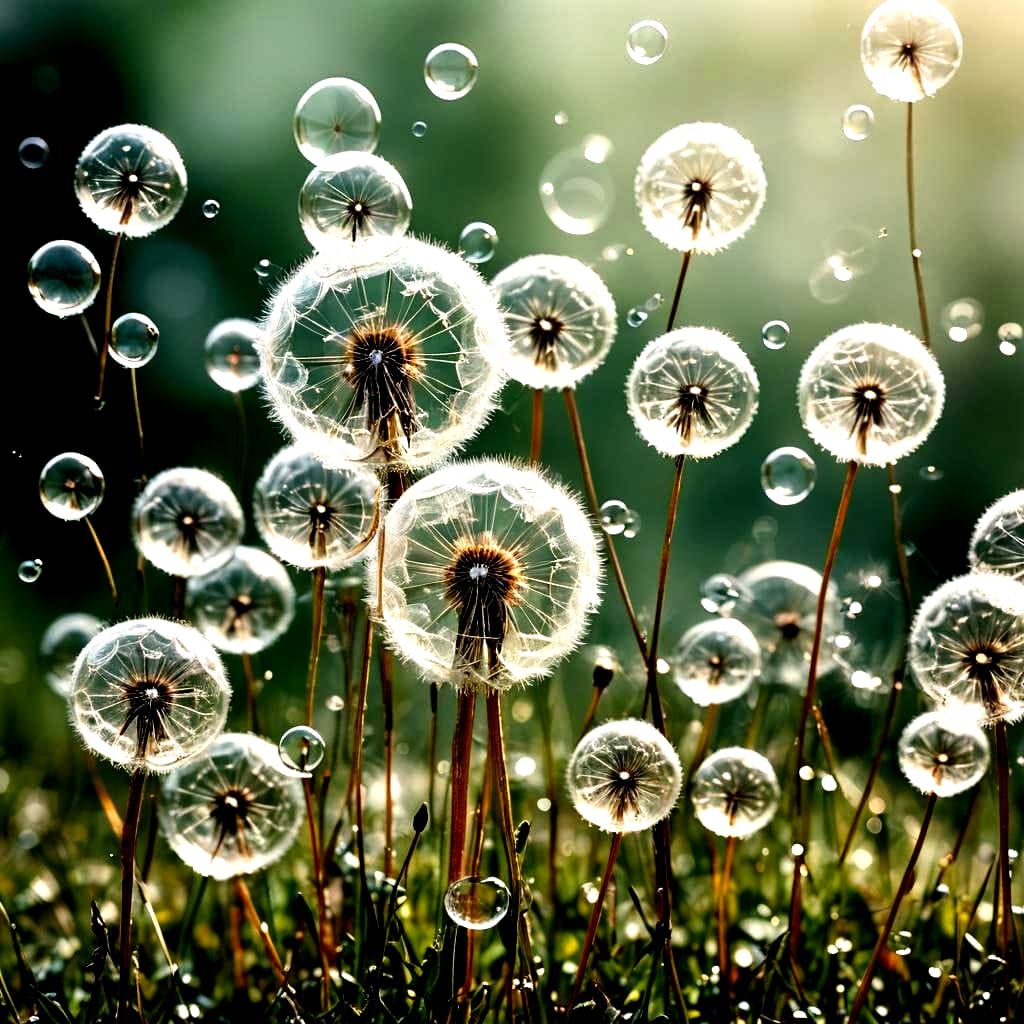 Dandelion Seeds Encapsulated in Glass Bubbles