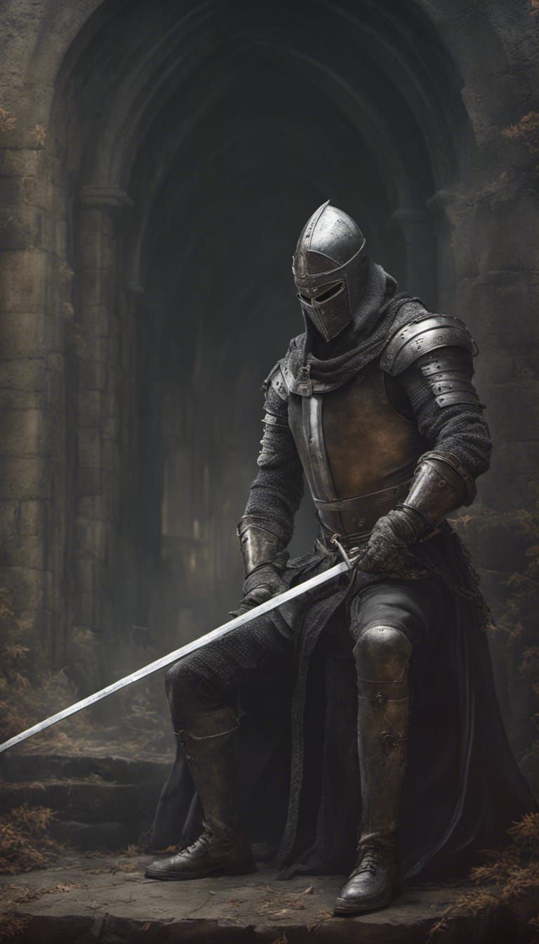 Medieval Longsword Fencer in Hyperdetailed Black Metal Style