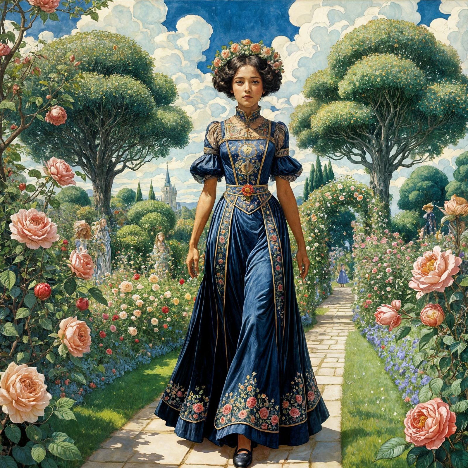 Whimsical Floral Queen in a Luminous Garden