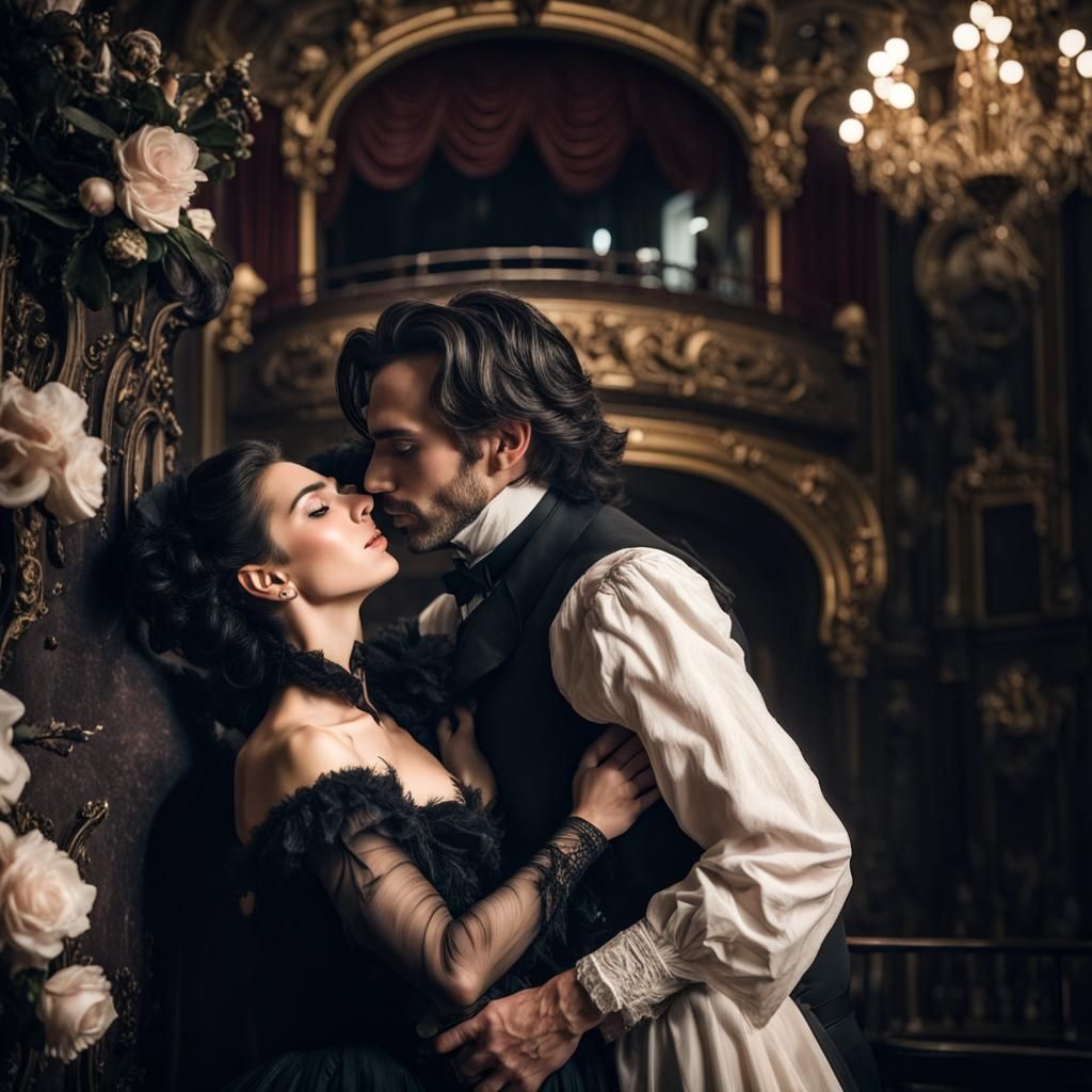 Opera Stage Embrace in 19th Century Style