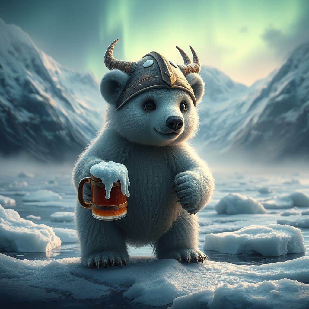 Majestic Baby Ice Bear in Cinematic Digital Matte Painting S...