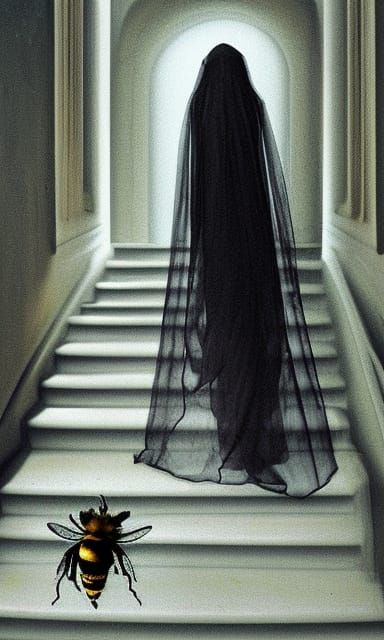 Surreal Veiled Woman at Haunted House