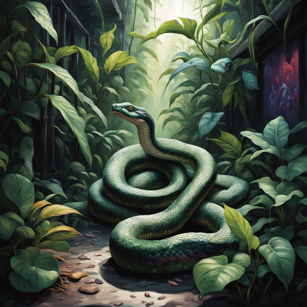 Vibrant Street Art of Snakes in the Jungle