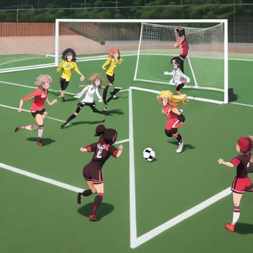 Adorable Girls Playing Soccer in Anime Style