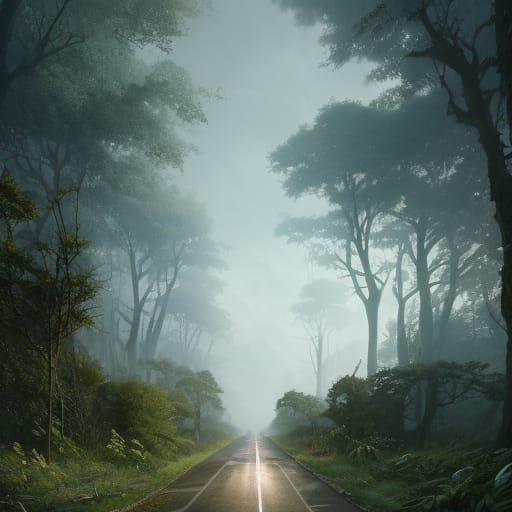 Overgrown Deserted Road in Hyperdetailed Matte Painting