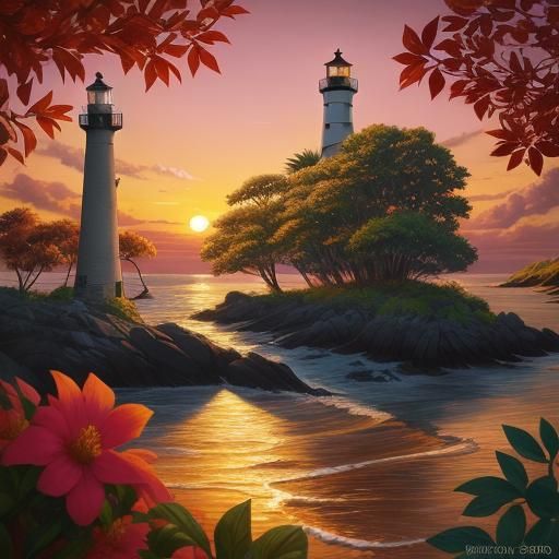 Lighthouse Tree at Sunset as Splash Art