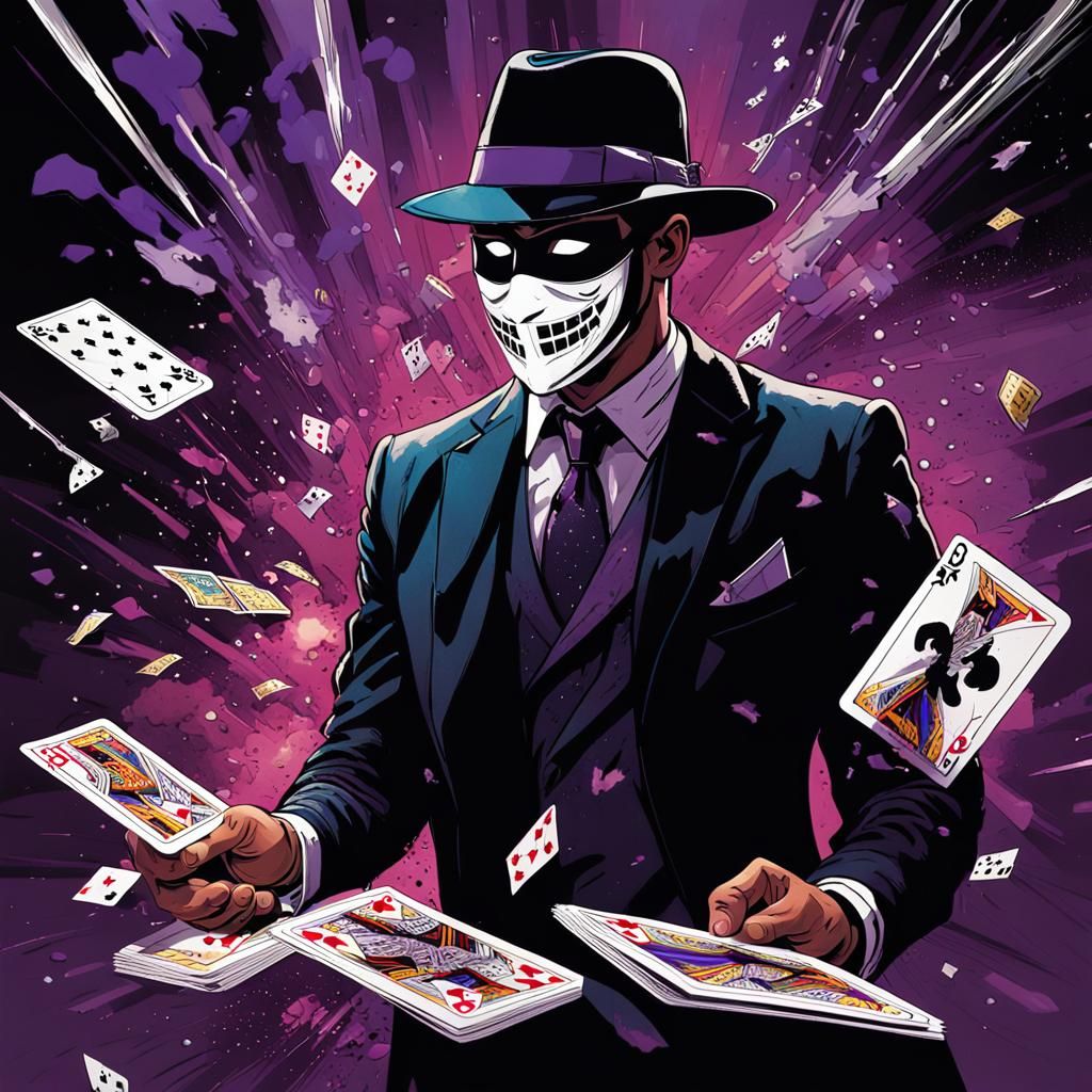 Dark Fantasy Comic Book Art: Masked Man with Swords