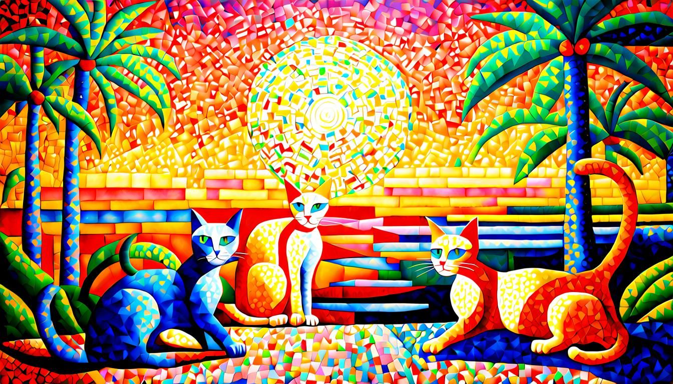 Cats in Paradise: Pointillist Cubist Futurism