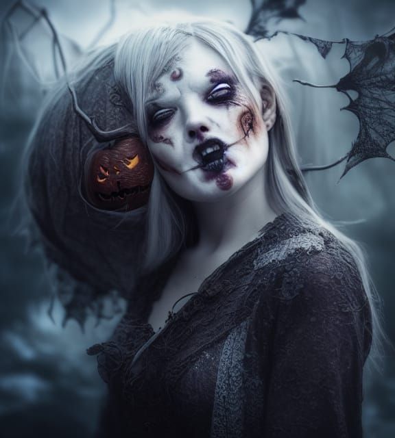 Halloween Witch with Pumpkins in Hyperdetailed 8k