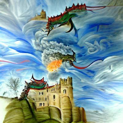 Dragon's Assault on Castle: A Detailed Painting