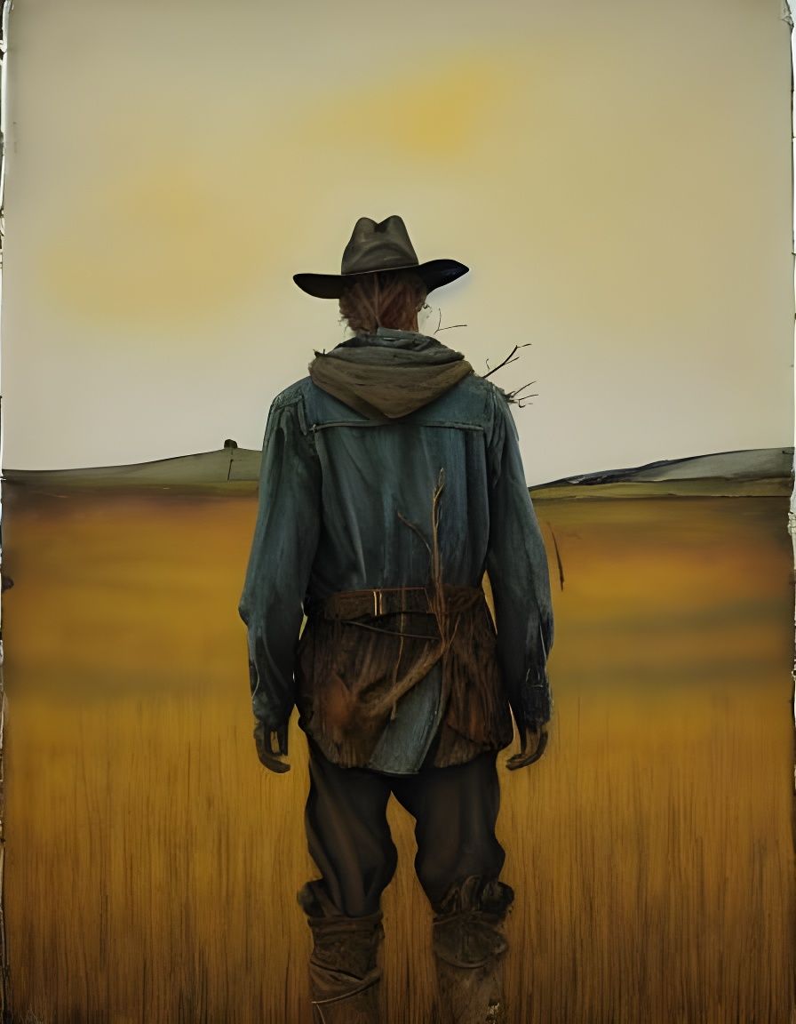 Weathered Scarecrow in Dry Brush Oil Painting Style
