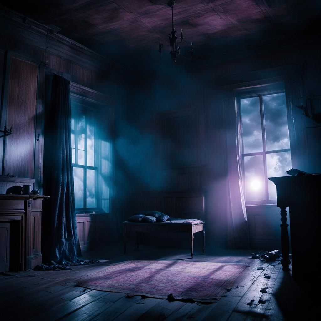 Ghosts Dance in Abandoned House: Gothic Film Still