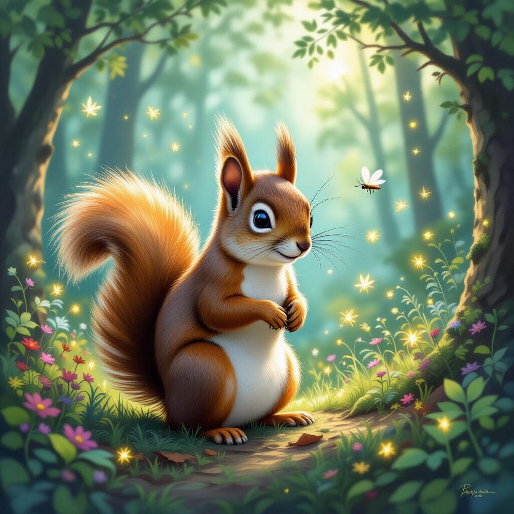 Whimsical Squirrel in Enchanted Forest