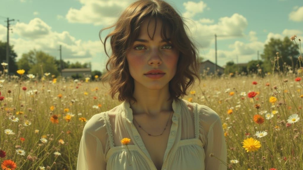Wistful Young Woman in Summer Dress, Evocative Memory Lane