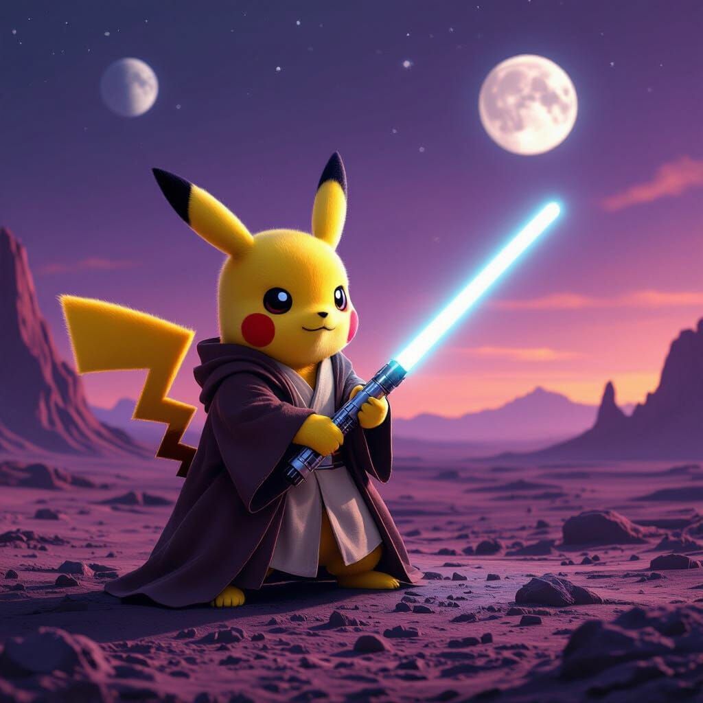 Pikachu as Jedi on Alien Planet