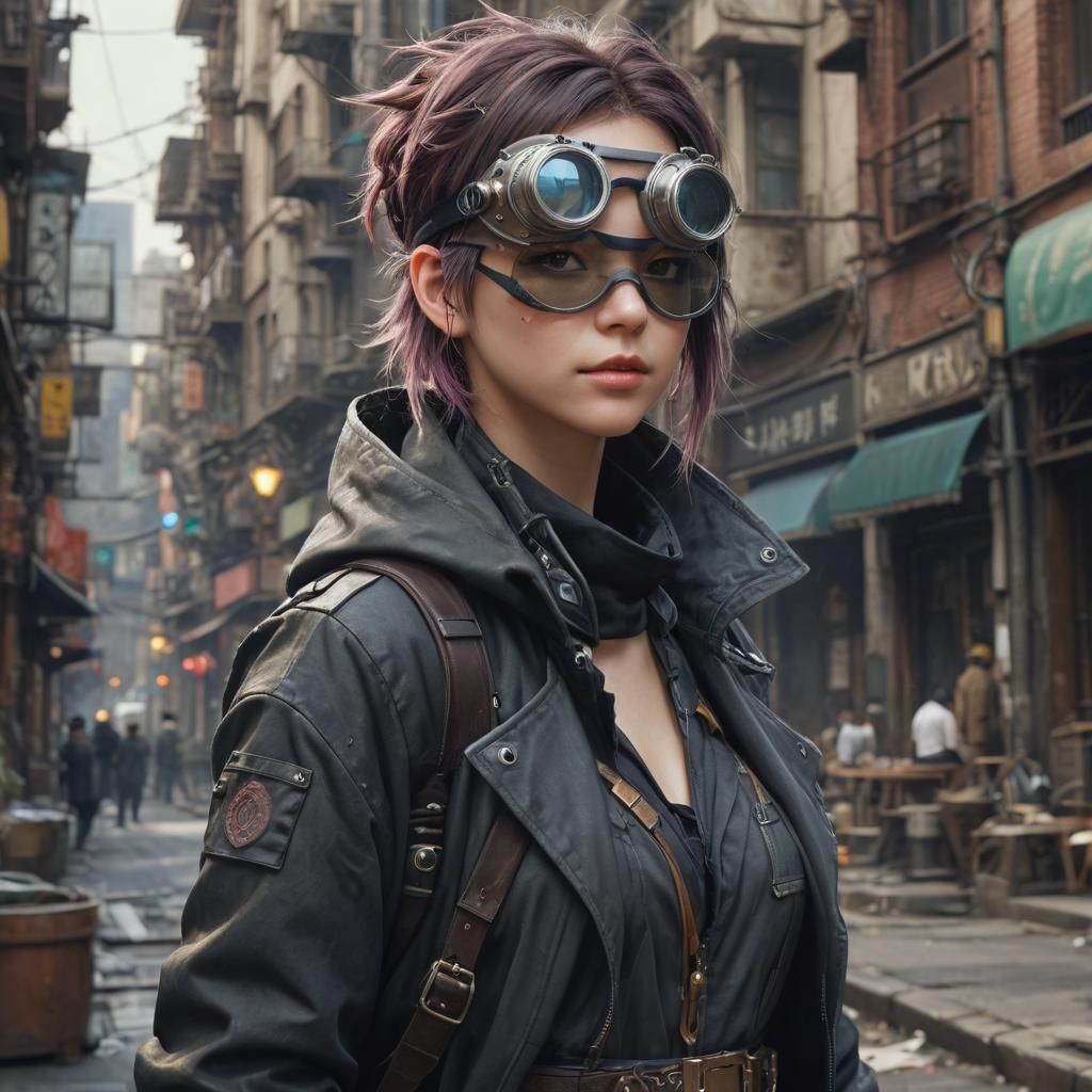 Aetherpunk Alchemist Portrait in Cel-Shaded Style