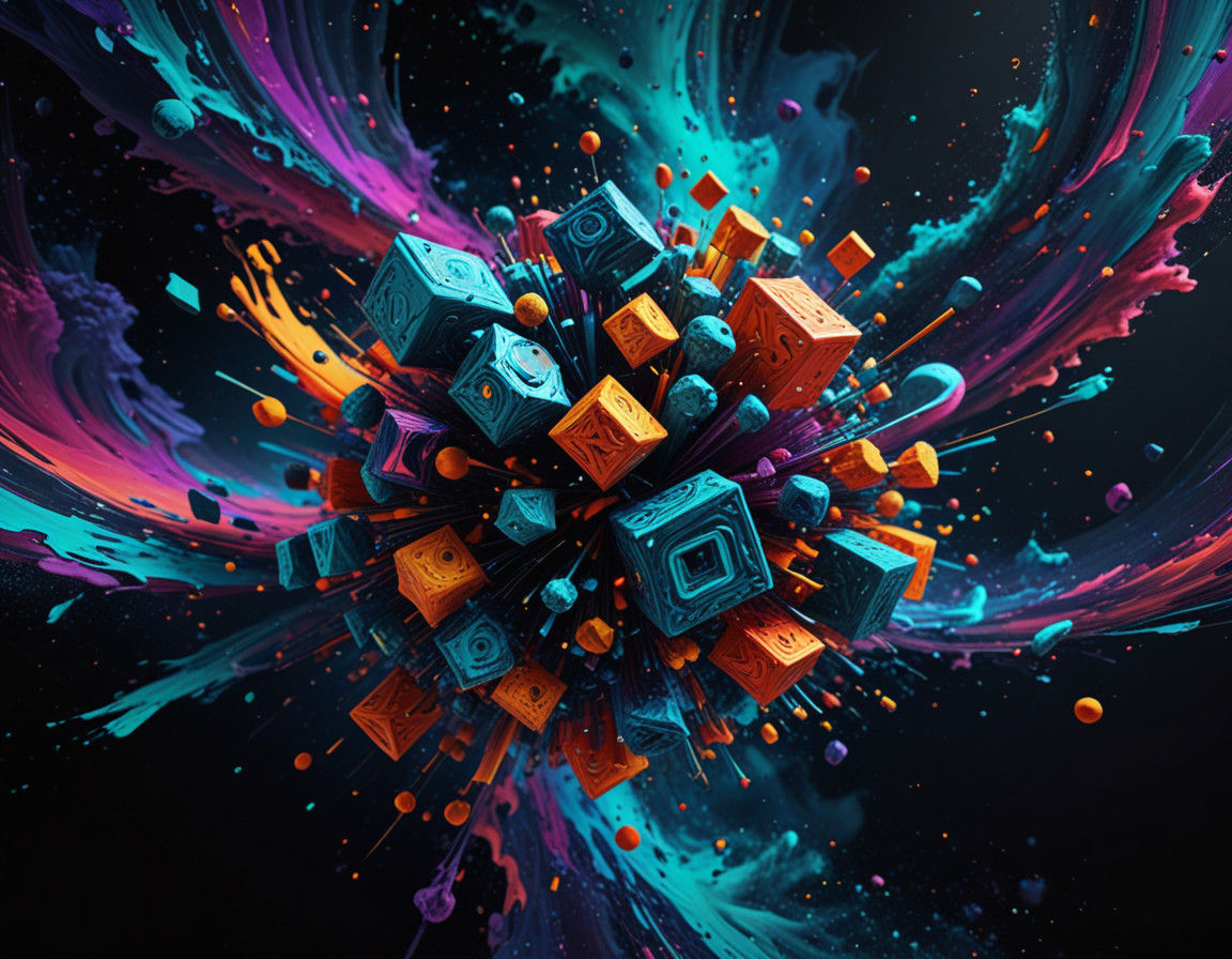 Vibrant Abstract Geometric Forms in Space