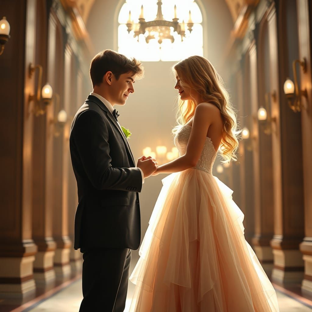 Tender Moment: Young Love in a Grand Hall