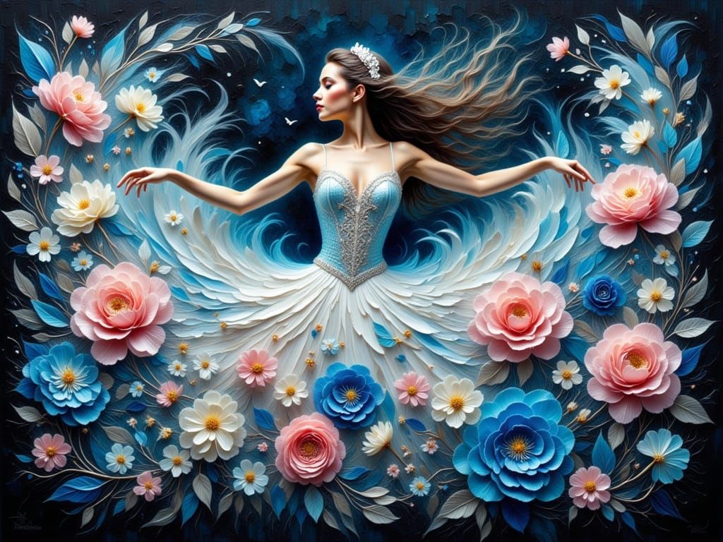Elegant Ballerina in Floral Impasto Style