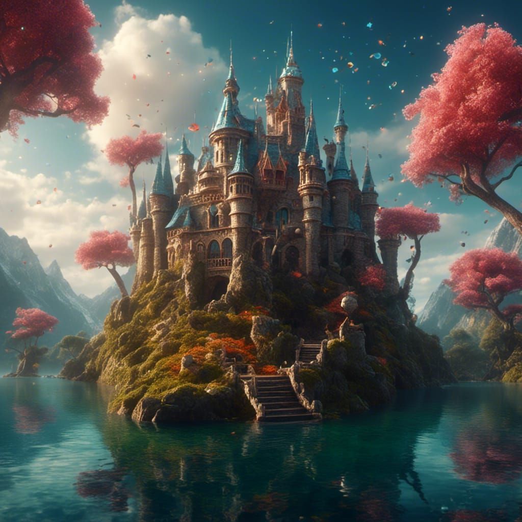 Psychedelic Fantasy Castle in Vibrant Colors
