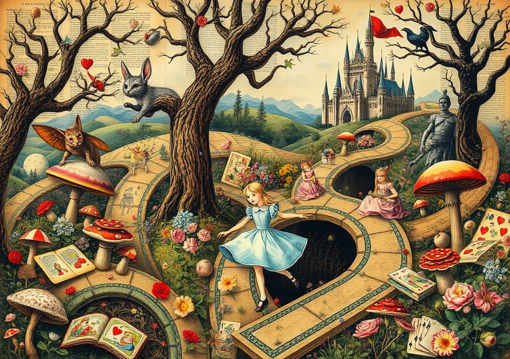 Alice in Wonderland Dreamlike Surrealist Collage
