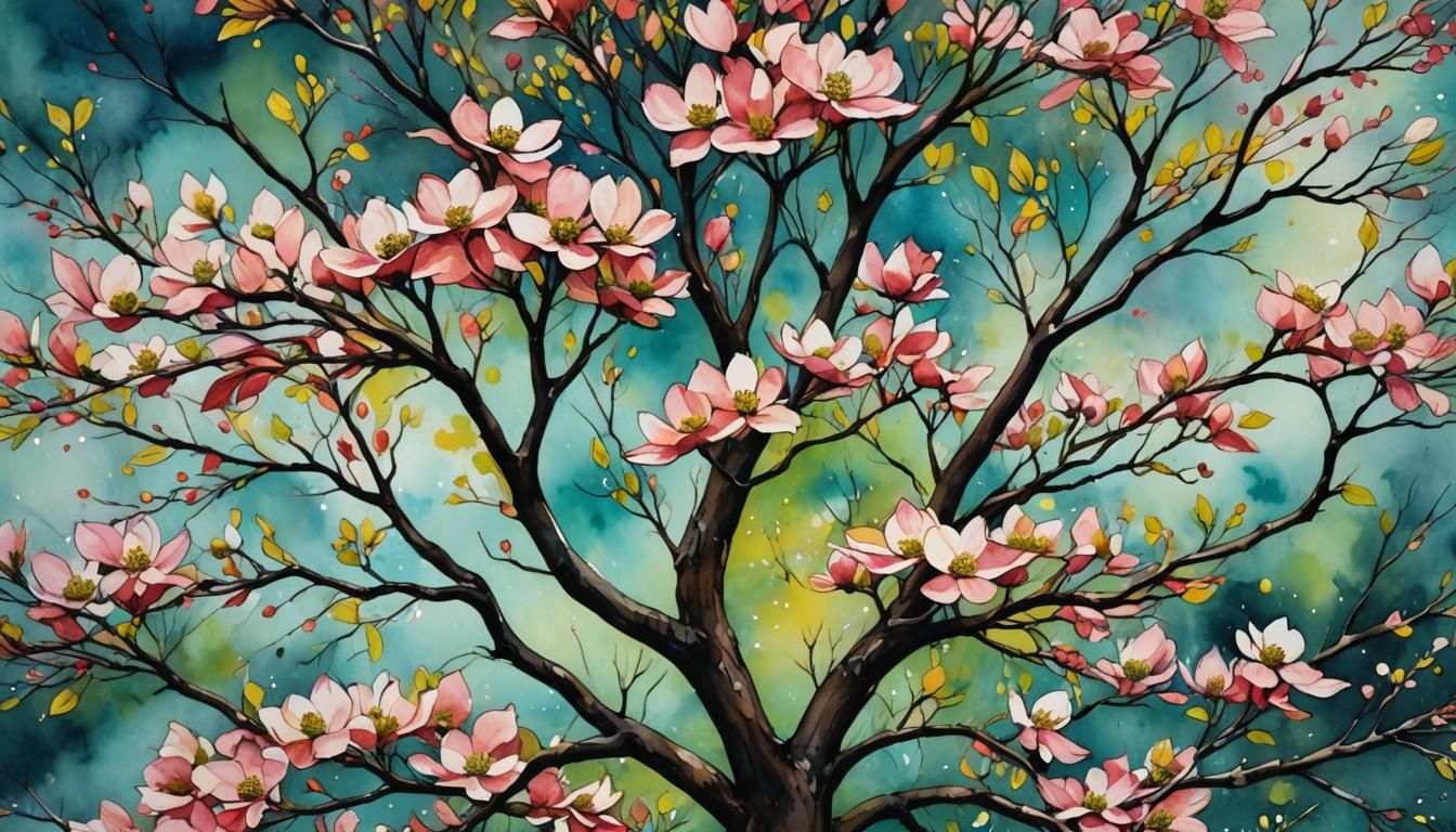 Dogwood in Bloom: Vivid Watercolor Painting