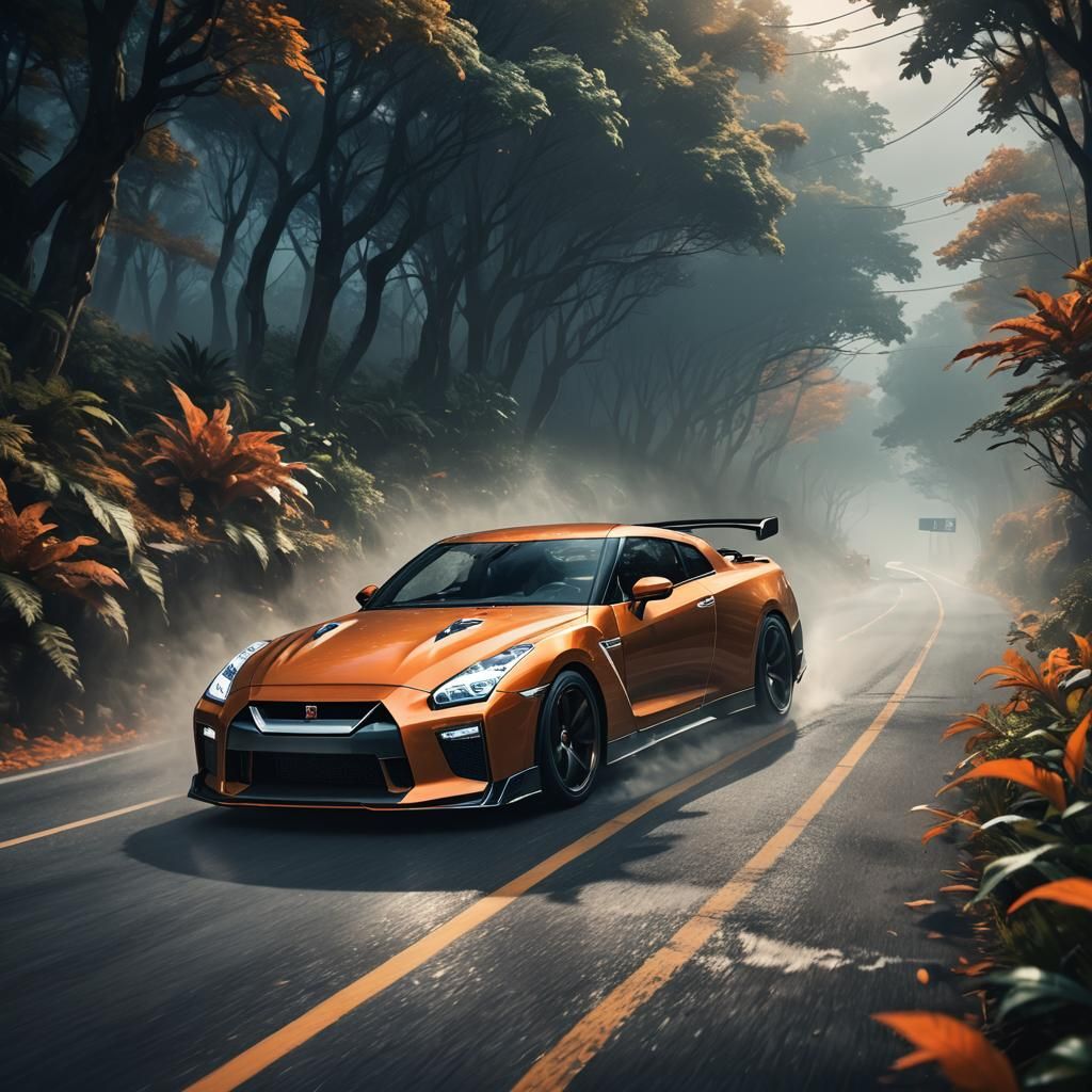 Nissan GTR Speeding in Mystical Dreamscape Concept Art