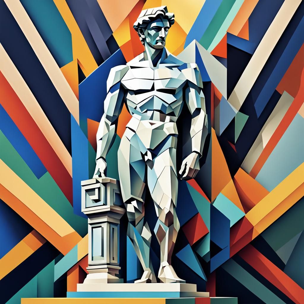 Cubist Statue of David in Geometric Fauvism Style
