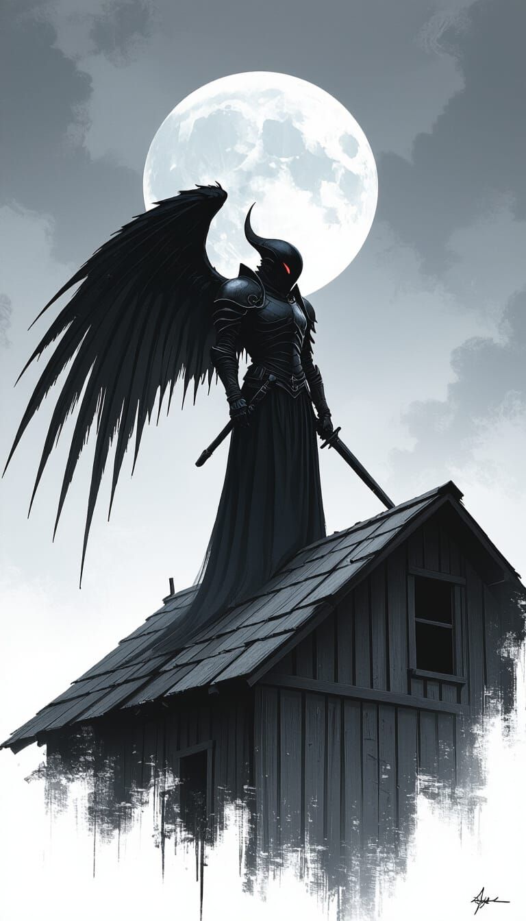 Menacing Death Angel Silhouette in Dark Fantasy Style