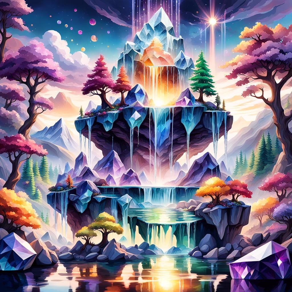 Gemstone Mountains at Sunset in a Magical Realm