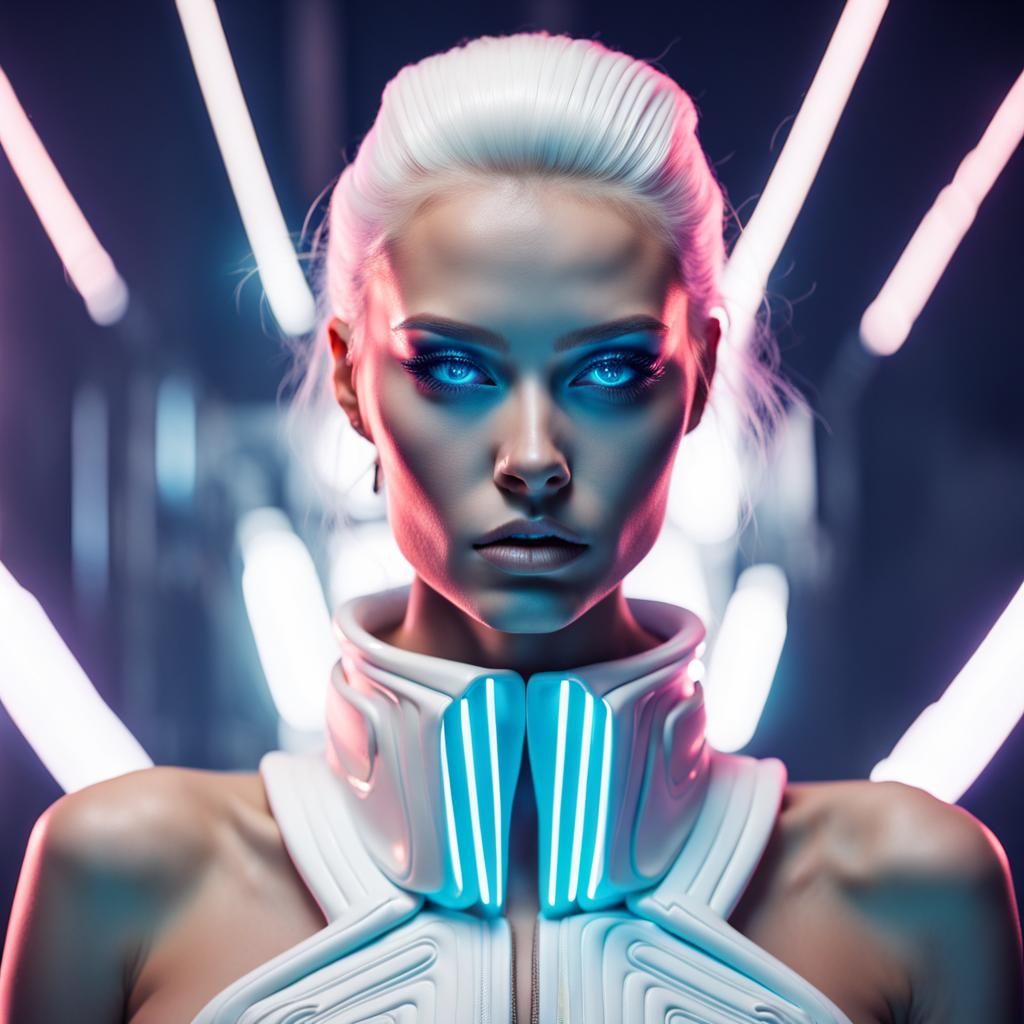 Futuristic Model with Synthwave Neon Retro Style