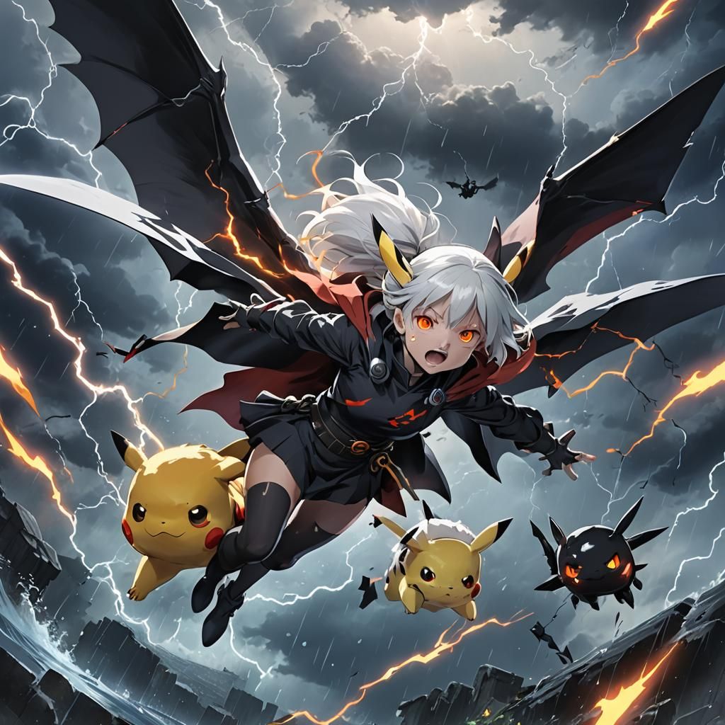 Vampire Girl on Pikachu in Electric Anime Dreamscape