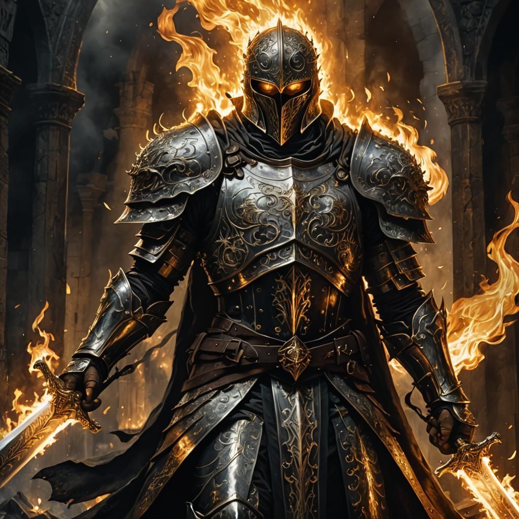 Aasimar Paladin with Flaming Greatsword in Dark Fantasy Styl...