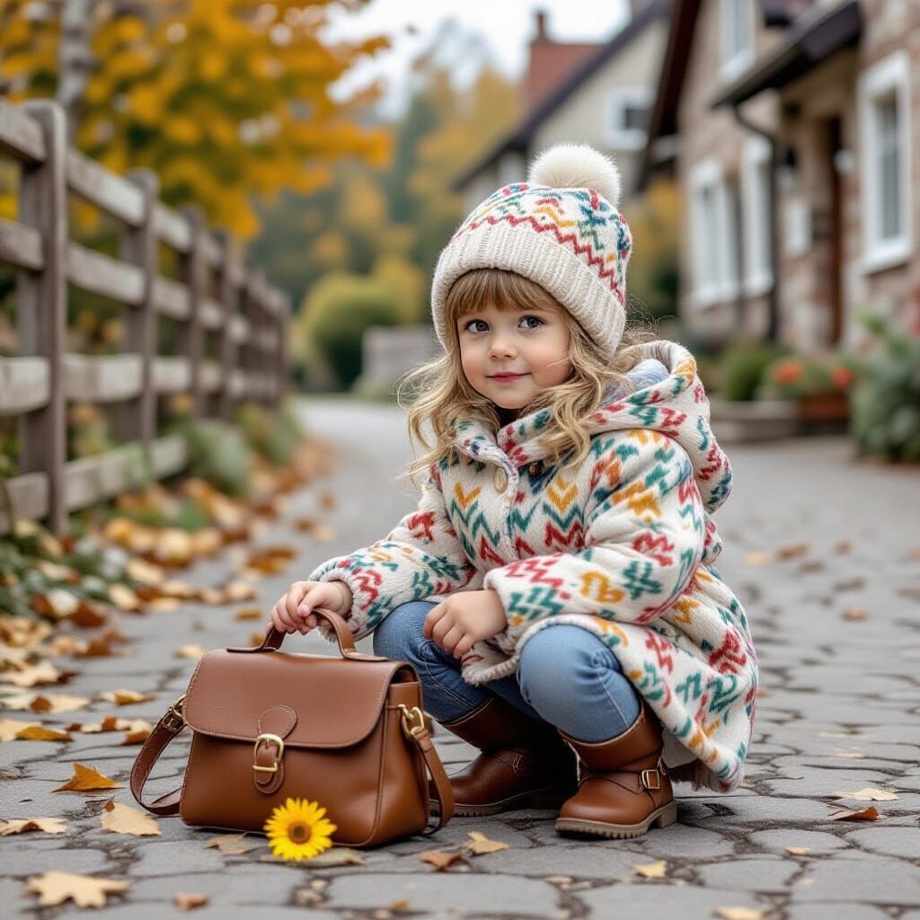 Girl Picking Daisy, Beatrix Potter Style