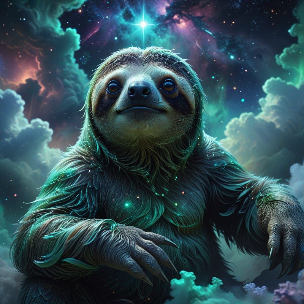 Fantasy Sloth in Dreamlike Cloudscape of Nebulae