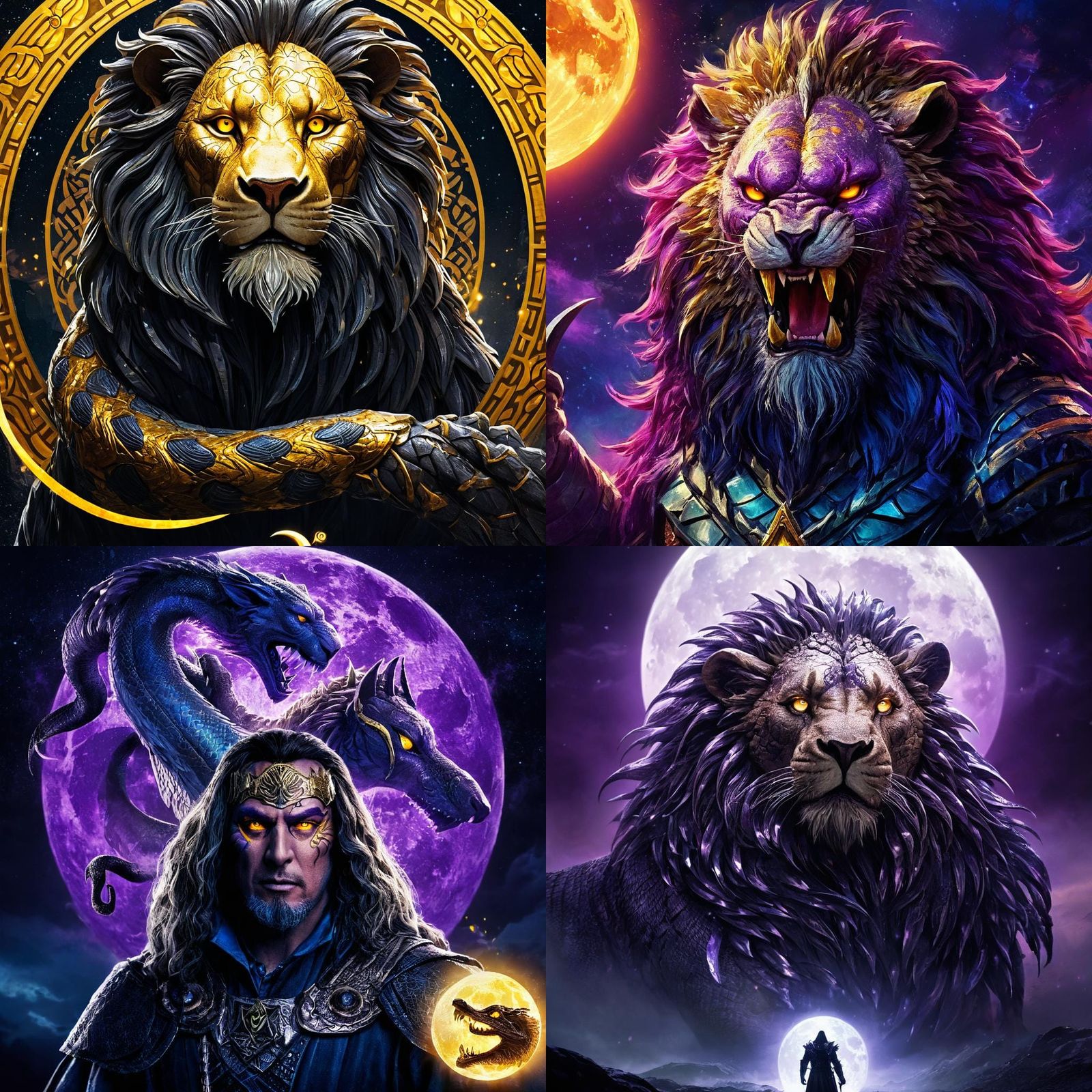 Lion-Snake Wizard Monster in Dark Fantasy Style