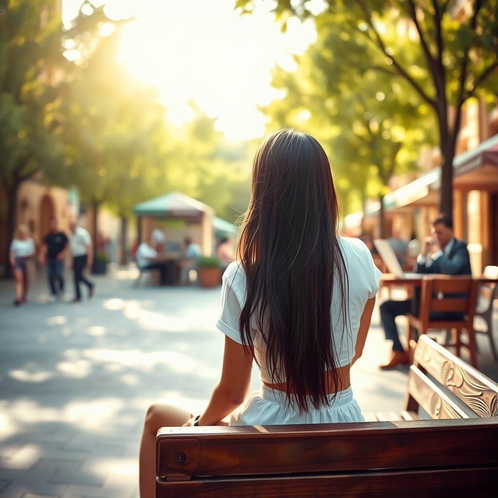 Serenely Captured Moment in a Sun-Kissed Town Square