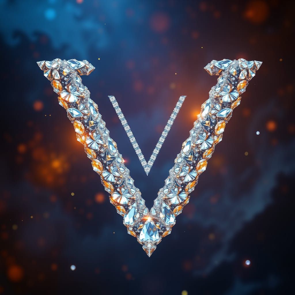 Luxurious Diamond Letter V in a Fantasy Realm